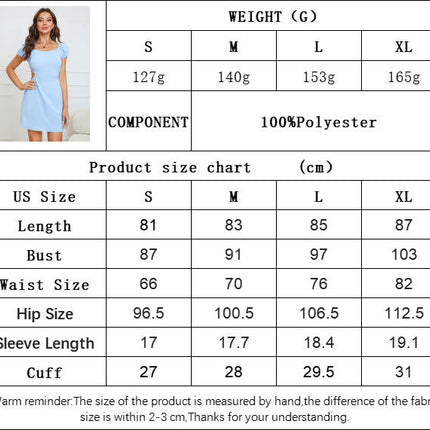 Women's Puff Short Sleeve Square Neck Mini Dress Backless Tie A Line Short Dress