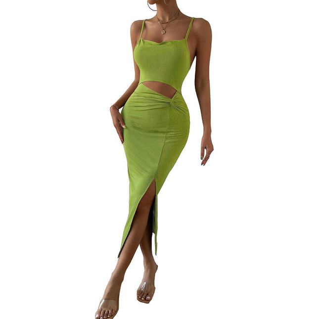 Womens Sexy Summer Spaghetti Strap Sleeveless Cut Out Split Bodycon Club Cocktail Party Midi Dress