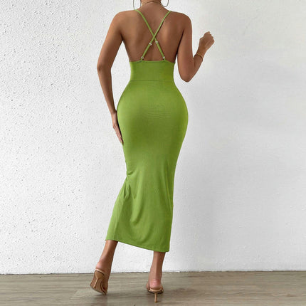 Womens Sexy Summer Spaghetti Strap Sleeveless Cut Out Split Bodycon Club Cocktail Party Midi Dress