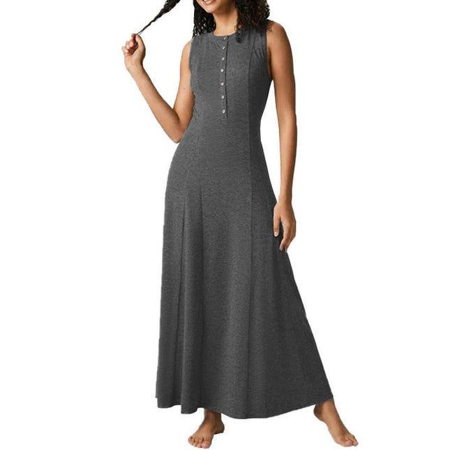 Women Summer Casual Sleeveless Maxi Sundress Button Fit & Flare A-Line Flowy Long Dresses