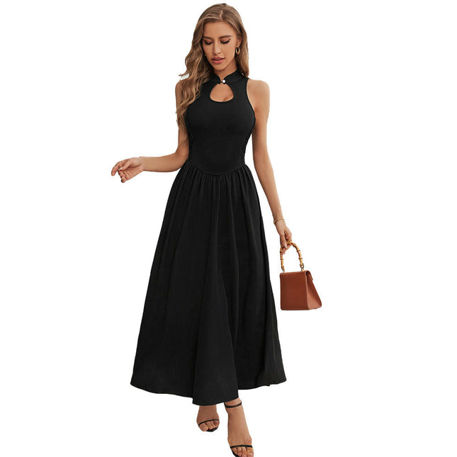 Women's Summer Sexy Sleeveless Cut Out Mock Neck Dress Backless A Line Flowy Maxi Dress