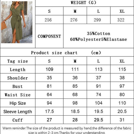 Women's Summer Dress Short Sleeve Wrap V Neck Tie Waist Split A-Line Midi Dresses