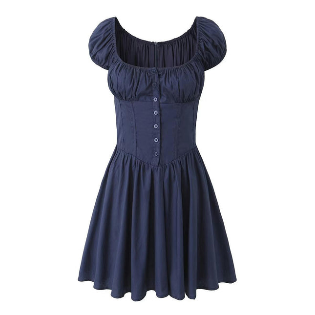 Women's Square Neck Ruffle Wrap Mini Dress Puff Short Sleeve A Line Dresses