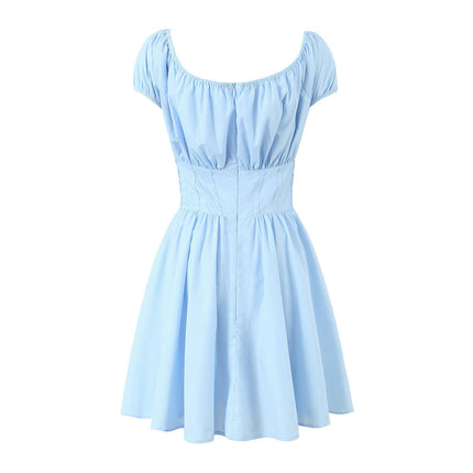 Women's Square Neck Ruffle Wrap Mini Dress Puff Short Sleeve A Line Dresses