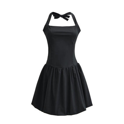 Women Casual Summer Dress Sleeveless Halter Square Neck Swing Pleated Mini Dresses