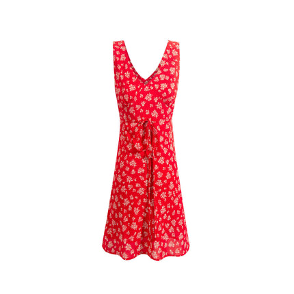 Women Dress Summer V Neck Mini Floral Print Dress Sleeveless Dresses