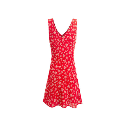 Women Dress Summer V Neck Mini Floral Print Dress Sleeveless Dresses