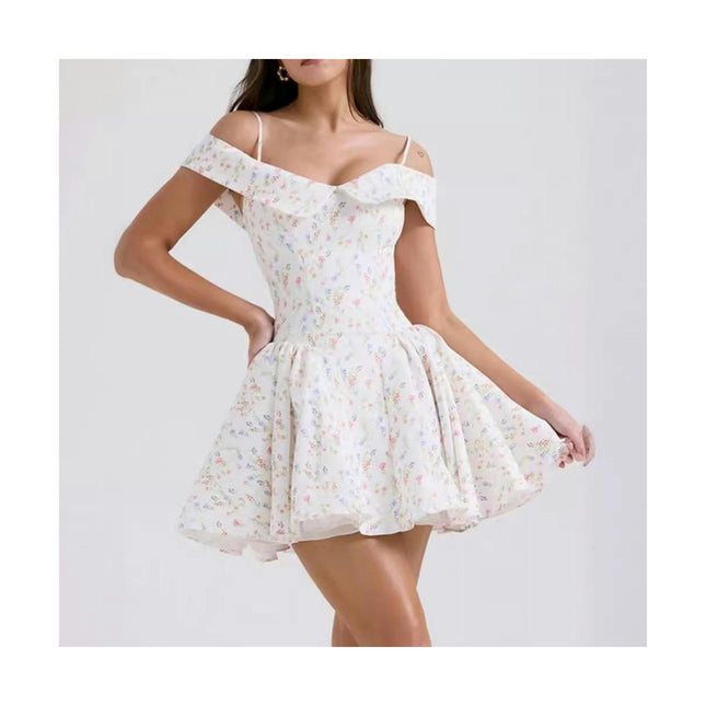 Women Summer Spaghetti Strap Floral Dress Backless Flowy Mini Dress