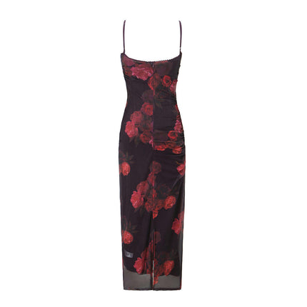 Women's Sleeveless Bodycon Maxi Dress Spaghetti Strap Floral Long Dresses