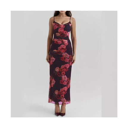 Women's Sleeveless Bodycon Maxi Dress Spaghetti Strap Floral Long Dresses