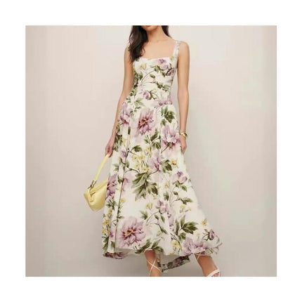 Women Floral Print Maxi Cami Dress Sleeveless Square Neck Flowy Dresses