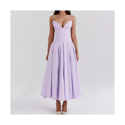 Women's Summer Strapless Maxi Dress Off Shoulder A Line Tube Long Dresses