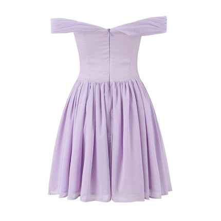 Women Tulle Dress Short Sleeve Off Shoulder Summer A-Line Mini Dresses