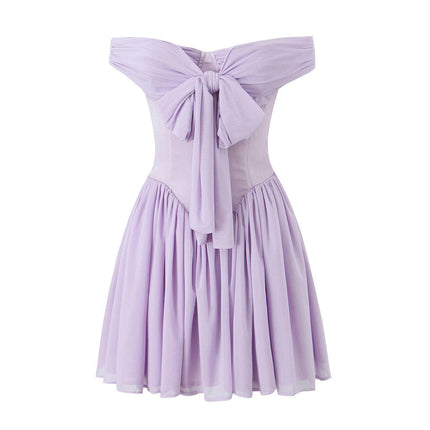 Women Tulle Dress Short Sleeve Off Shoulder Summer A-Line Mini Dresses