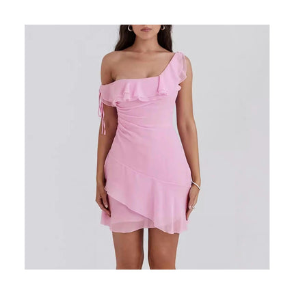 Women Bodycon Dress One Off The Shoulder Summer Ruffled Mini Dresses