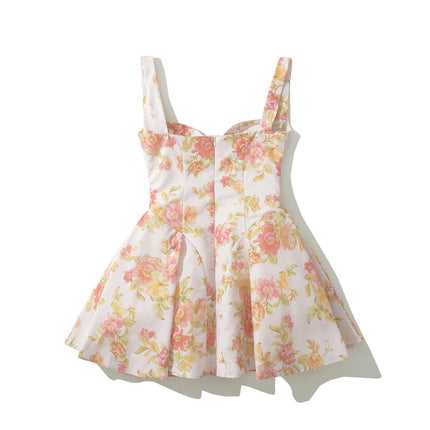 Women Corset Dress Floral Mini Dress Spaghetti Straps A-Line Summer Sundress