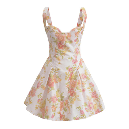 Women Corset Dress Floral Mini Dress Spaghetti Straps A-Line Summer Sundress