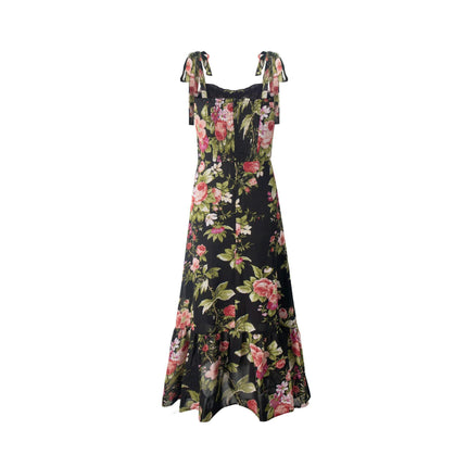 Women Summer Sleeveless Dress Causal Boho Tie Strap Floral Midi Dresses