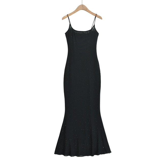 Women's Sexy Bodycon Spaghetti Strap Rhinestone Clubwear Maxi Dress