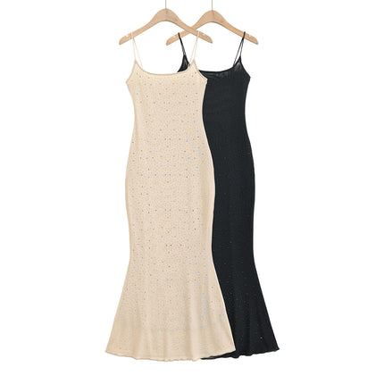 Women's Sexy Bodycon Spaghetti Strap Rhinestone Clubwear Maxi Dress