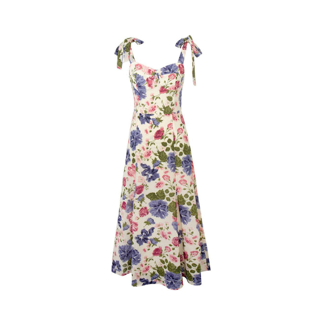 Women's Summer Sleeveless Floral Midi Dress Strap Sweetheart Neck Beach Dress