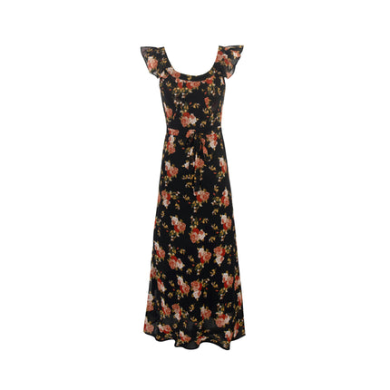 Women's Floral Printed Ruffle Trim Dress Square Neck Summer Midi Dress