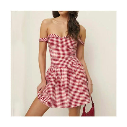 Womens Summer Tube Top Dress Off-Shoulder Flowy Mini Short Dresses