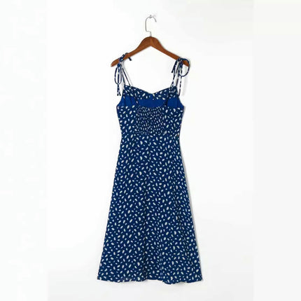 Women's Summer Split Thigh Spaghetti Strap Sleeveless Midi Floral Dress