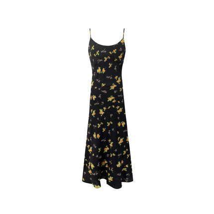 Women's Floral Print Spaghetti Strap Sleeveless Bodycon Midi Dress