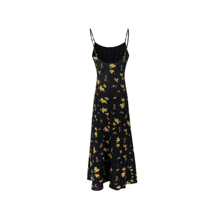 Women's Floral Print Spaghetti Strap Sleeveless Bodycon Midi Dress