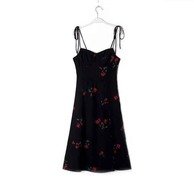 Women Bodycon Midi Dress Floral Tie Strap Sleeveless Split Summer Dresses