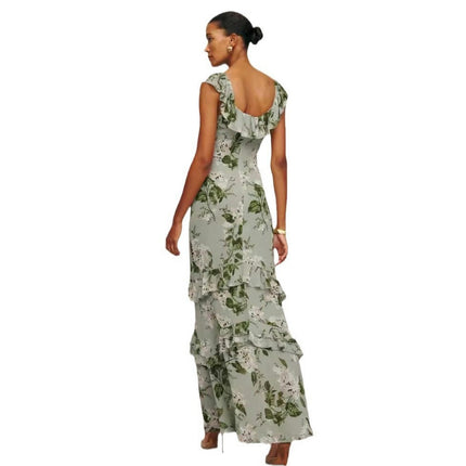 Women's Floral Sleeveless Bodycon Dress Scoop Neck Tiered Ruffled Maxi Dresses