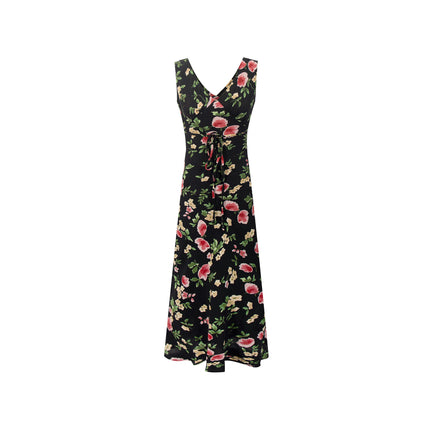 Women's Summer Floral Sleeveless Dress Deep V Neck Midi Dresses