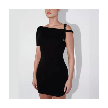 Women's One Shoulder Twist Short Sleeve Casual Summer Bodycon Mini Dress