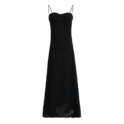 Women Bodycon Long Dress Sleeveless Embroidery Spaghetti Strap Maxi Dresses