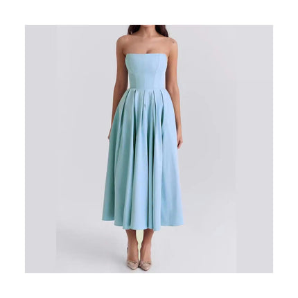 Women's Summer Strapless Dress Off Shoulder Sleeveless Tube Long Dresses