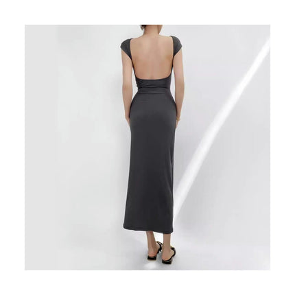 Women's Short Sleeve Midi Dress Round Neck Backless Bodycon Summer Dresses