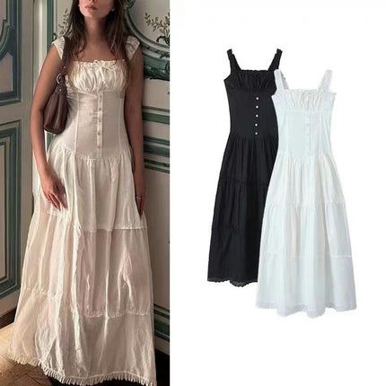 Women Corset Summer Dress Sleeveless Ruffled Flowy Sundress Maxi Dresses