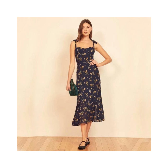 Women's Summer Floral Spaghetti Strap Midi Dress Sexy Sleeveless Bodycon Dress