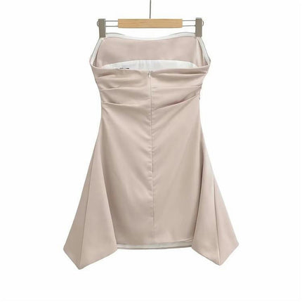 Women's Satin Strapless Tube Dress Sleeveless Ruched Off Shoulder Bodycon Mini Dress