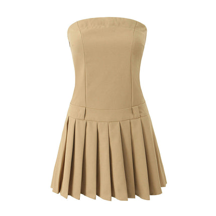 Women Sexy Strapless Tube Dress Sleeveless Off Shoulder Pleated Bodycon Mini Dresses