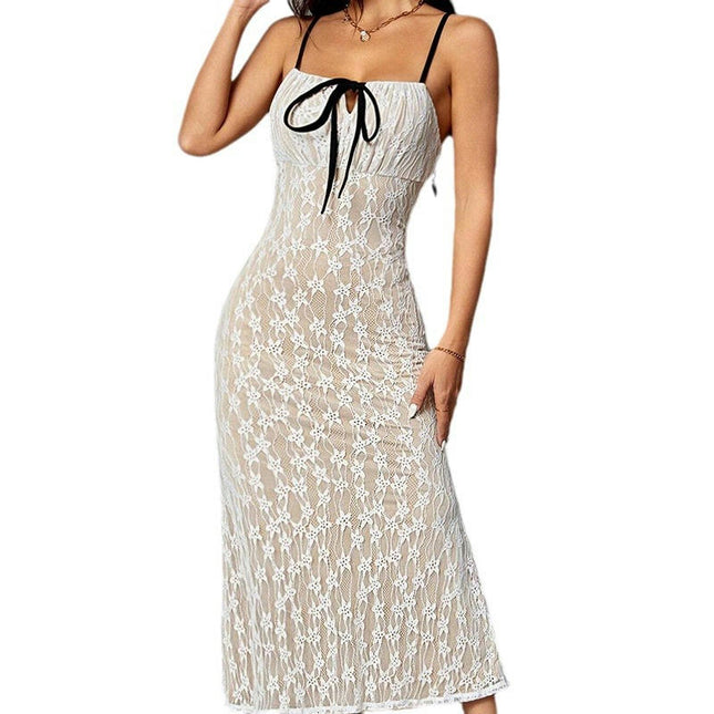 Women's Summer Sleeveless Spaghetti Strap Midi Dress Sexy Lace Bodycon Party Dresses