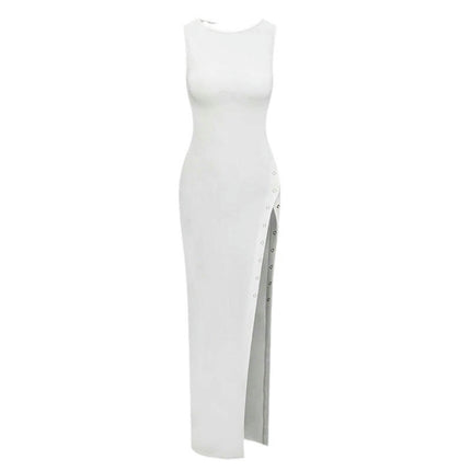 Women's Formal Maxi Dress Elegant Sleeveless Bodycon Crew Neck Slit Long Dresses