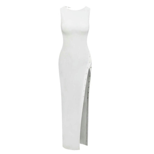 Women's Formal Maxi Dress Elegant Sleeveless Bodycon Crew Neck Slit Long Dresses