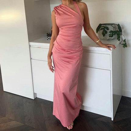 Women's Elegant Sleeveless One Shoulder Bodycon Split Long Party Maxi Dress