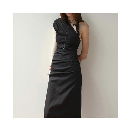 Women's Elegant Sleeveless One Shoulder Bodycon Split Long Party Maxi Dress