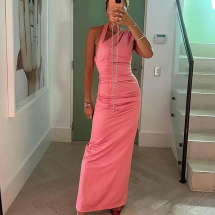 Women's Elegant Sleeveless One Shoulder Bodycon Split Long Party Maxi Dress