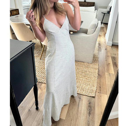 Women's Casual Sleeveless Deep V Neck Spaghetti Strap Backless Maxi Long Dress