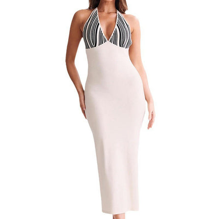 Women's Sexy Halter Deep V Neck Midi Dress Sleeveless Tie Bodycon Dresses