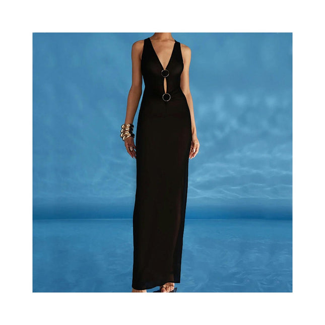 Women's Sexy Sleeveless Deep V Neck Cut Out Split Bodycon Maxi Dress